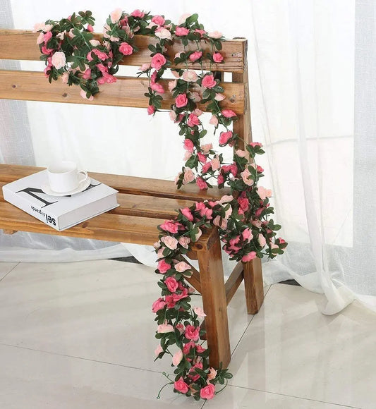2.5m Flower Garland Fake Rose Vine Artificial Flowers Hanging Rose Ivy Hanging Baskets Wedding Arch Garden Background Decor Peaceful Pleasures Health and Wellness