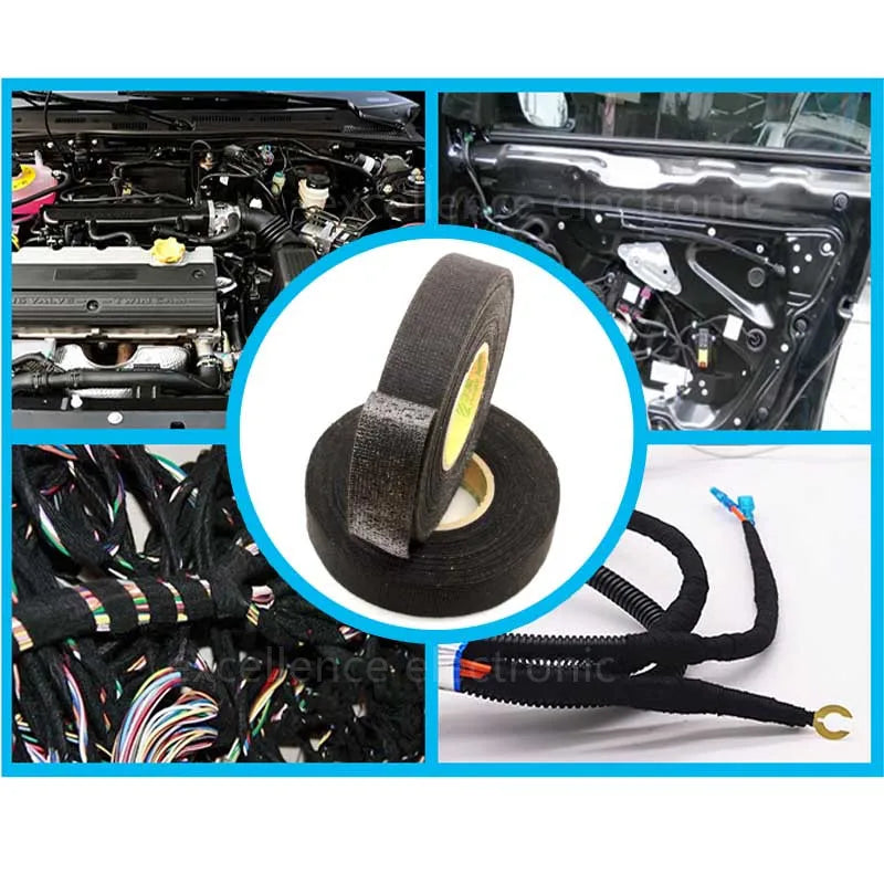 1PCS Heat-resistant Adhesive Cloth Fabric Tape For Car Auto Cable Harness Wiring Loom Protection Width 9/19/25/32MM Length 15M Peaceful Pleasures Health and Wellness