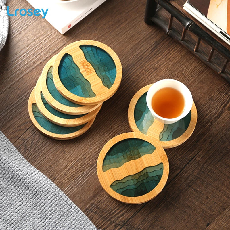 Bamboo Art Coaster | Non-Slip Heat-Resistant Cup Mat Round