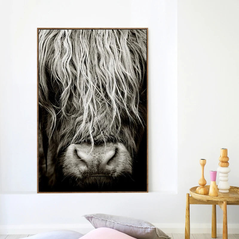 Modern Abstract Scottish Highlander Cattle Print On Canvas Wall Art Pictures Animal painting for Living Room Home Decor Peaceful Pleasures Health and Wellness