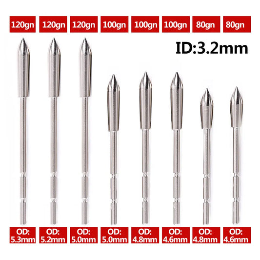 Arrowheads ID 3 2 Stainless Steel Arrow Point Tip 80 100 120 Grain Peaceful Pleasures Health and Wellness OD4.6 -80Grain
