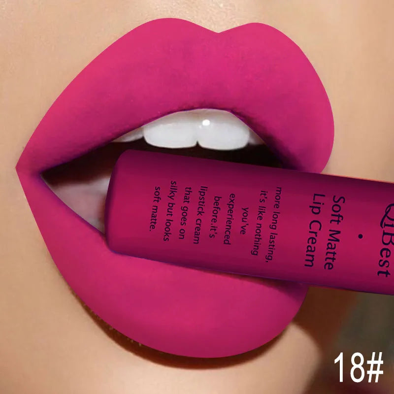 QIBEST 30 Colors Matte Liquid Lipstick Waterproof Long-lasting Lightweight Lip Gloss Lips Glaze Lips Tint Makeup Cosmetics Peaceful Pleasures Health and Wellness 18
