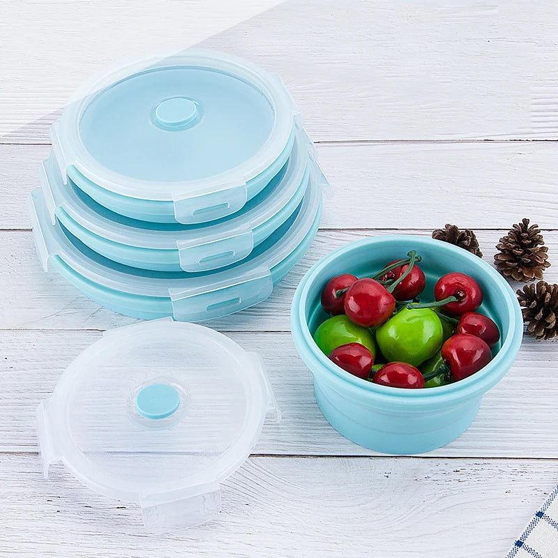 4pc Silicone Folding Lunch Box Set – Collapsible Microwave-Safe Bowls with Lids Peaceful Pleasures Health and Wellness