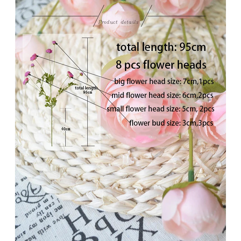 Silk Tea Rose Artificial Flower Bouquet – 8 Heads, 95cm