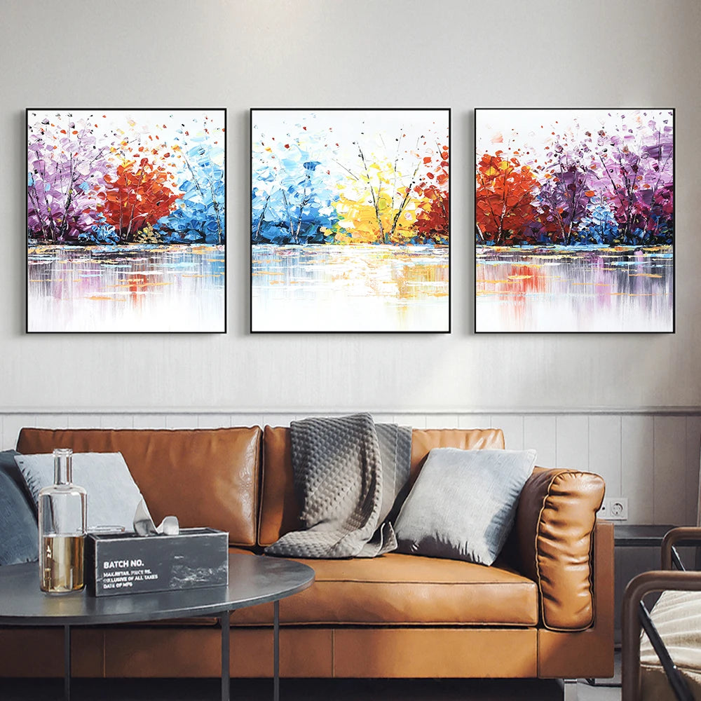 3 Panels Abstract Colorful Oil Paintings Print On Canvas Posters And Prints Landscape Wall Art Pictures Home Wall Decor No Frame Peaceful Pleasures Health and Wellness