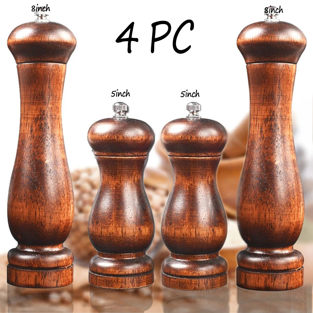 4PC Oak Pepper Grinder Coarse Salt Solid Wooden Oak Pepper Mill Handheld With Adjustable Ceramic Core Manual Kitchen Tools Peaceful Pleasures Health and Wellness