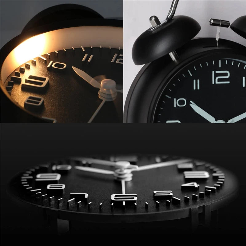 4 Inch Twin Bell Loud Alarm Clock Metal Frame 3D Dial with Backlight Battery Operate Desk Table Alarm Clock For Home and Office Peaceful Pleasures Health and Wellness