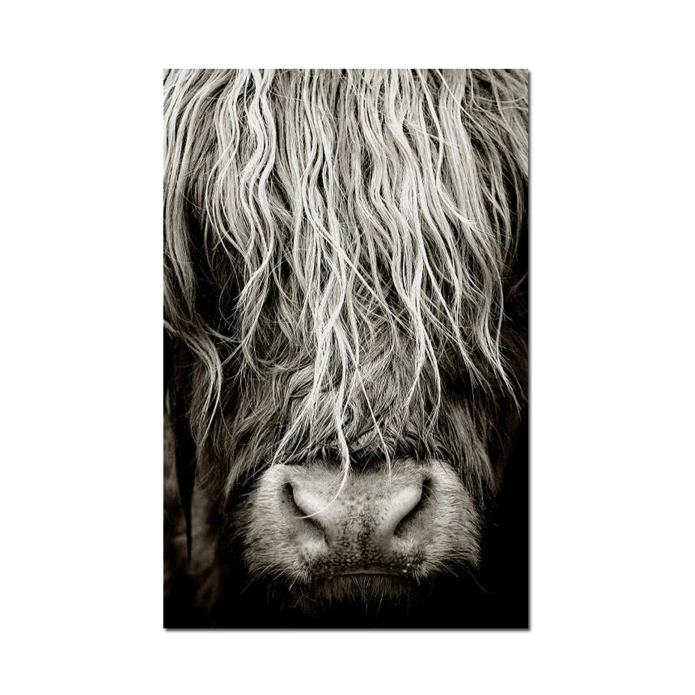Modern Abstract Scottish Highlander Cattle Print On Canvas Wall Art Pictures Animal painting for Living Room Home Decor Peaceful Pleasures Health and Wellness PM719 30x45cm No Frame