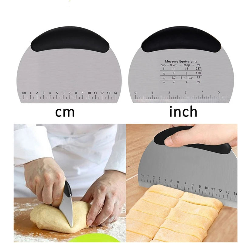 Semicircle Stainless Steel Dough Scraper with Measurement Scale – 16.2×11.7cm, Pizza & Bread Cutter Baking Tool