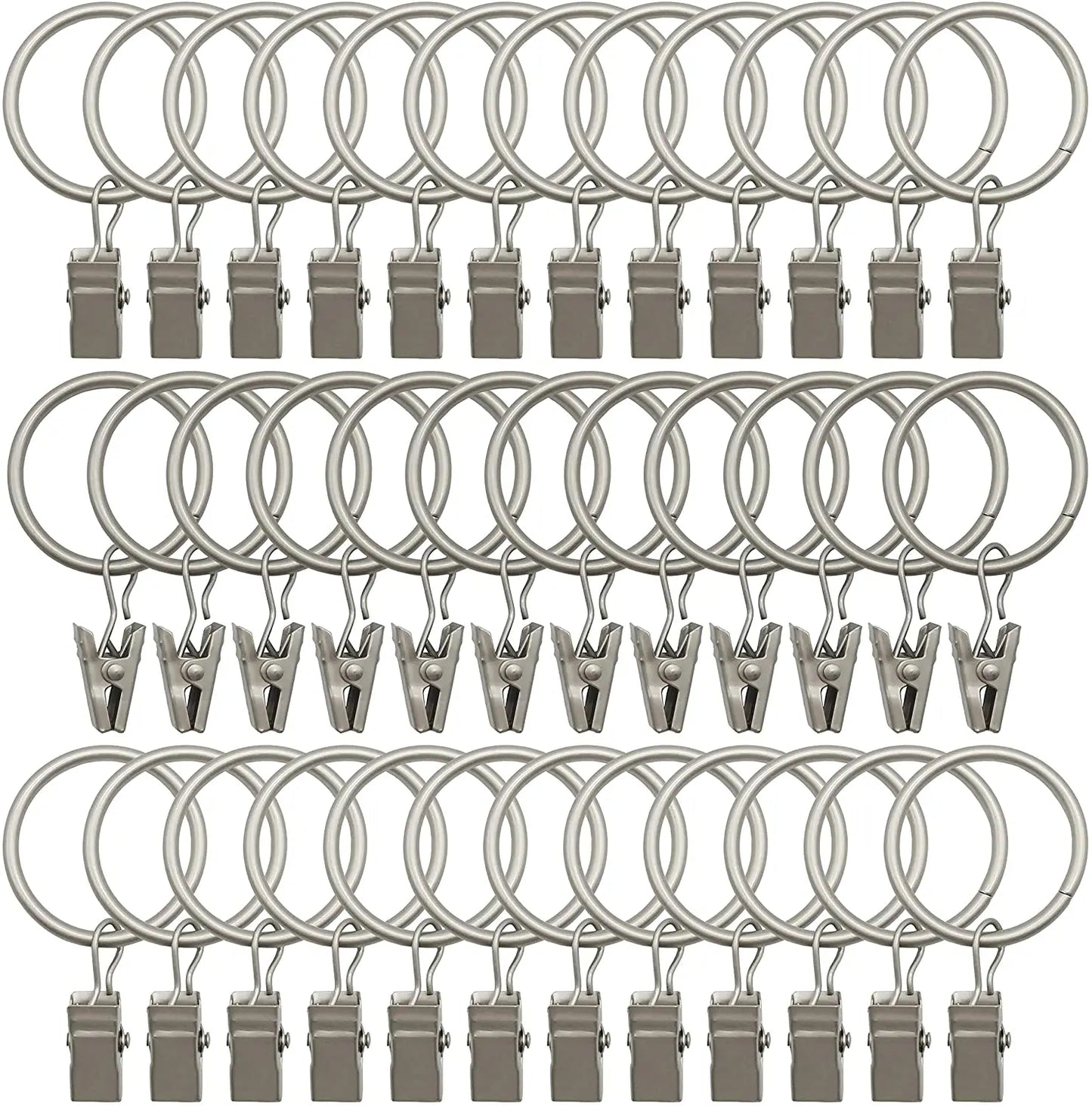 36-Pack Metal Curtain Rings with Clips – Rustproof Silver