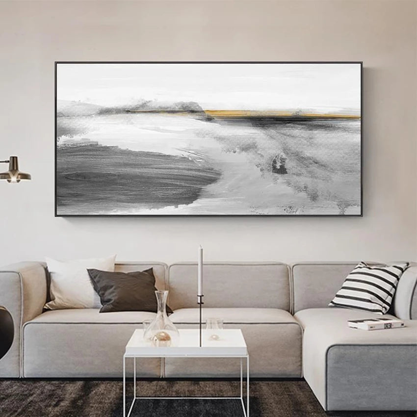 Nordic Modern Simple Living Room Abstract Handmade Oil Painting Sofa Background Wall Bedroom Home Decoration Black-White Poster Peaceful Pleasures Health and Wellness