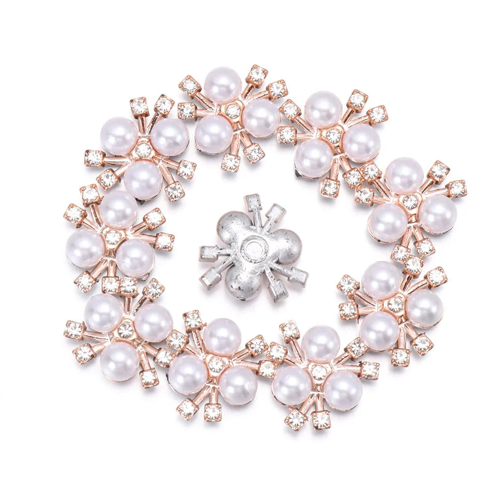 10PCS Pearl Flower Rhinestone Buttons | Crystal Sewing Embellishments
