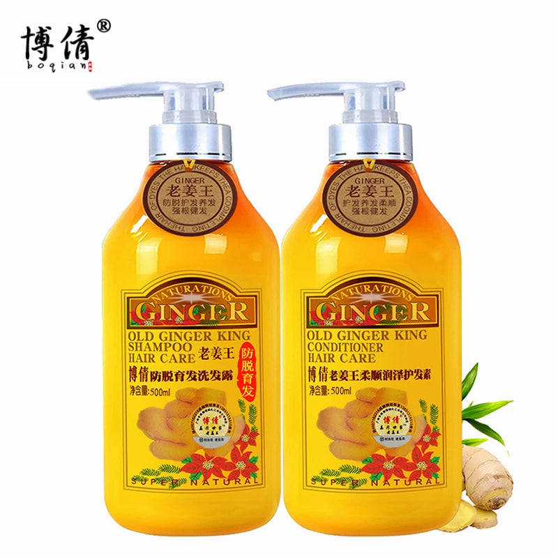 BOQIAN Professional Ginger Hair Shampoo 500ml Hair Conditioner Treatment 500ml Hair Care Set Moisturizing Clean Anti Hair Loss Peaceful Pleasures Health and Wellness Default Title