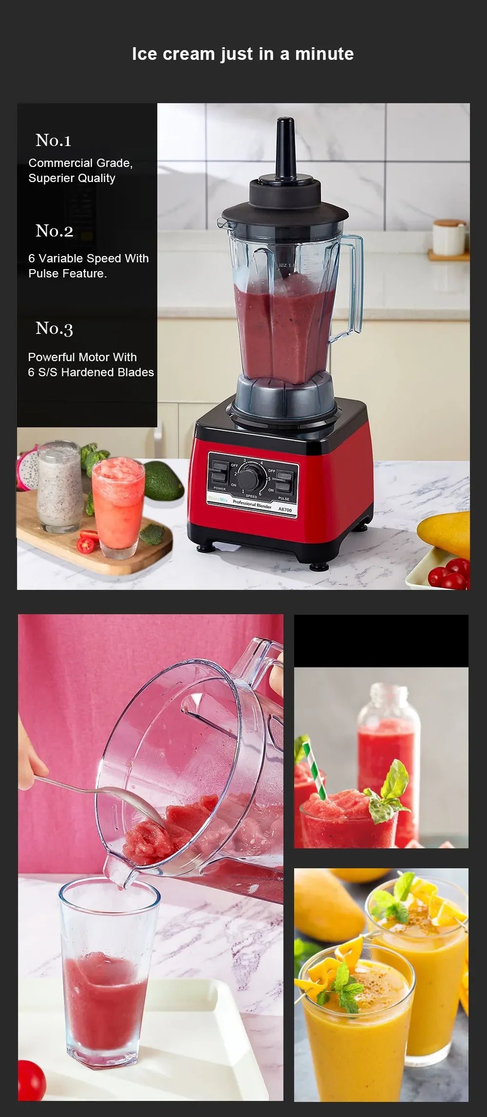 BPA Free Heavy Duty Commercial Grade Blender | 2200W Peak Power Blenders Peaceful Pleasures Health and Wellness