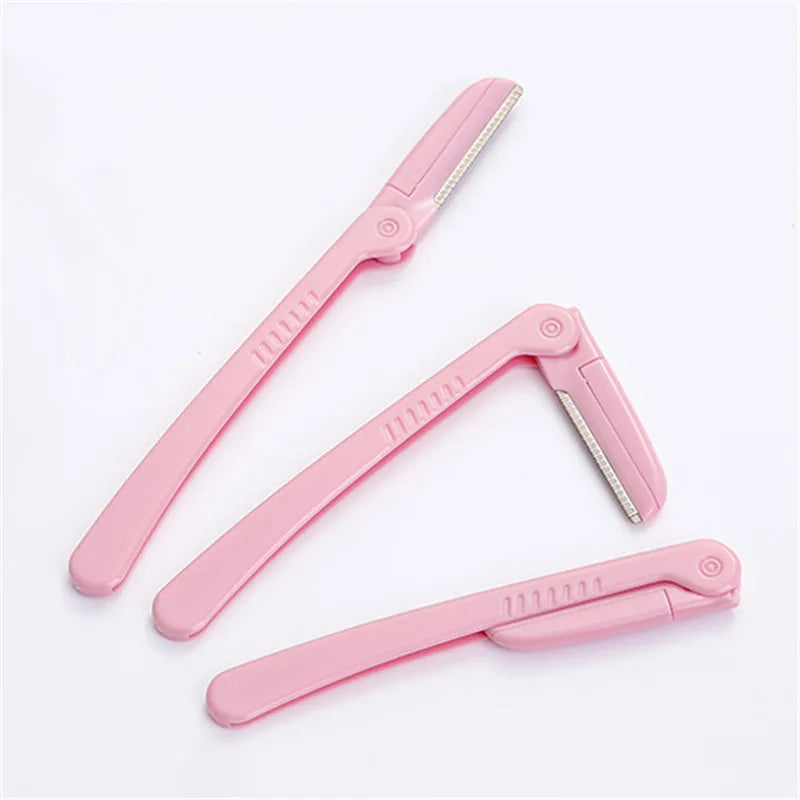 3-Pc Pink Folding Eyebrow Trimmer Set | Precision Face Shaper