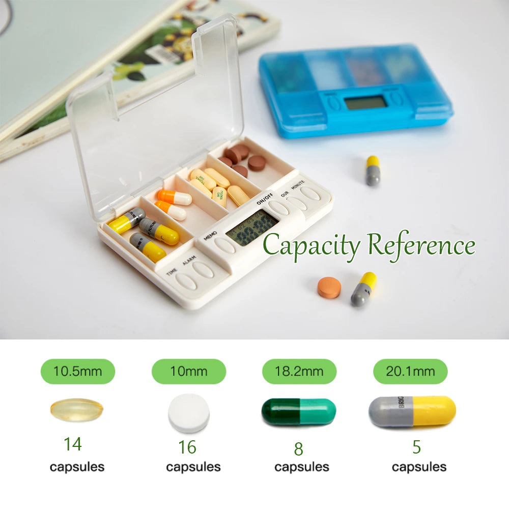 4 Grid pill box medicine Storage Box Electronic Timing Reminder Medicine Boxes Alarm Timer Pills Organizer Pill Drug Container Peaceful Pleasures Health and Wellness