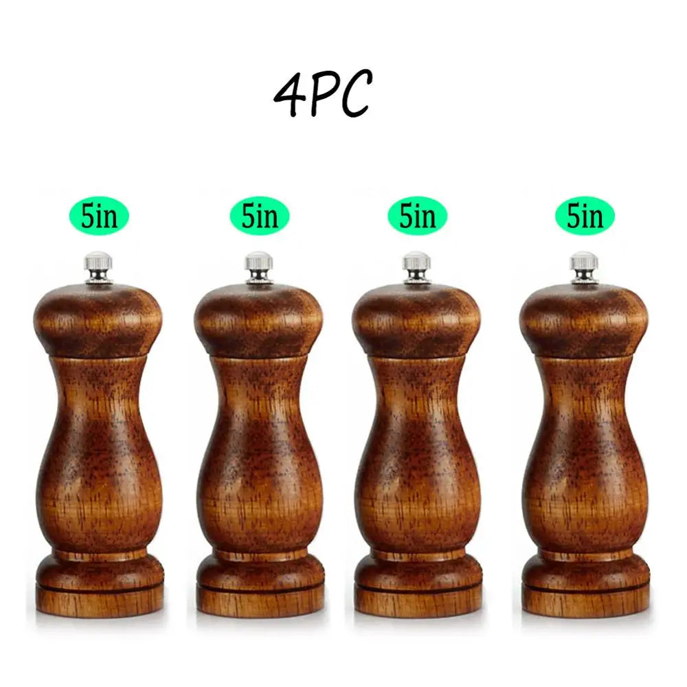 4PC Oak Pepper Grinder Coarse Salt Solid Wooden Oak Pepper Mill Handheld With Adjustable Ceramic Core Manual Kitchen Tools Peaceful Pleasures Health and Wellness 4PC 5inch
