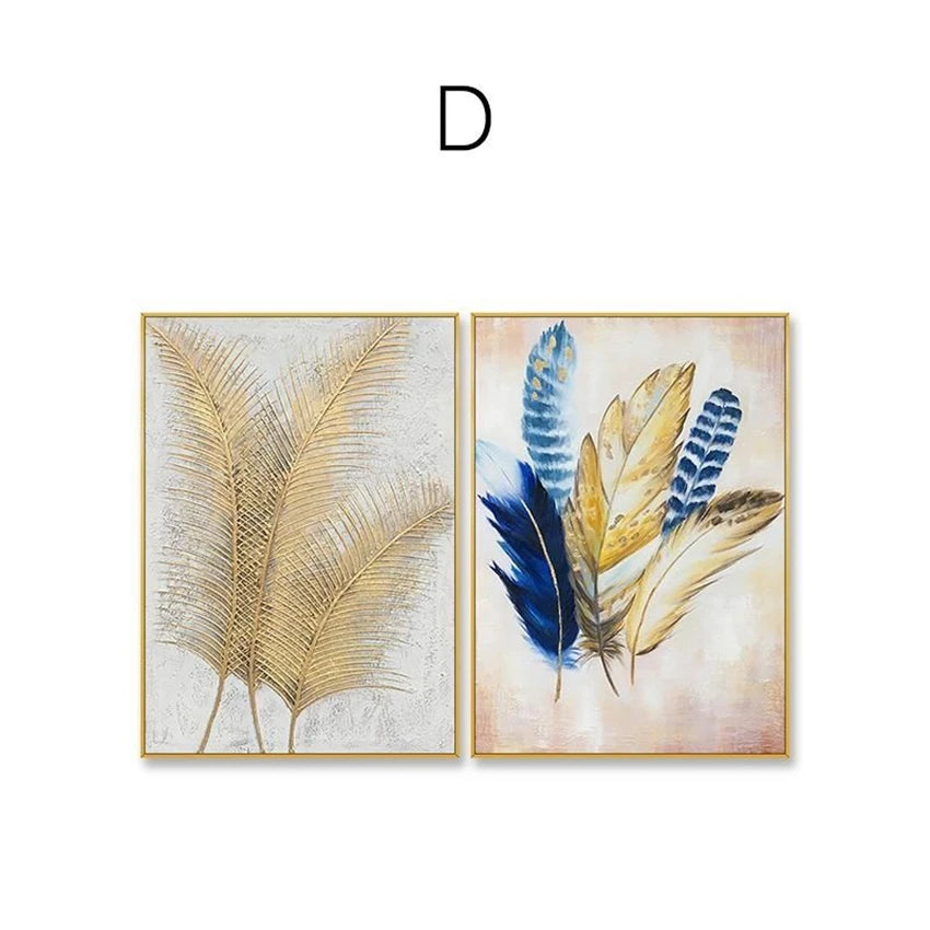 Hand Drawn Canvas Oil Painting Sofa Background Wall Decor Art Custom Abstract Leaf Frameless Mural Living Room Hanging Picture Peaceful Pleasures Health and Wellness