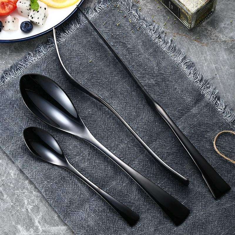 Black & Gold 304 Stainless Steel Cutlery Set – 20-Piece (4 Settings) or 24-Piece (6 Settings), Dishwasher Safe