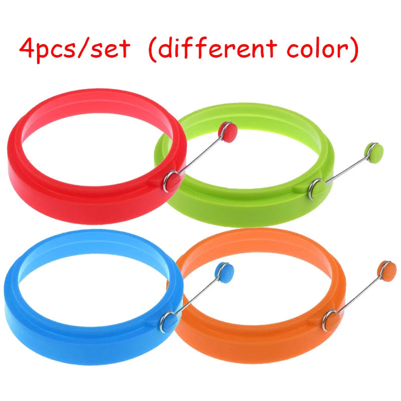 4-Pack Silicone Round Egg Ring Molds – Non-Stick Fried Egg, Omelette & Pancake Shapers, 4 Colors