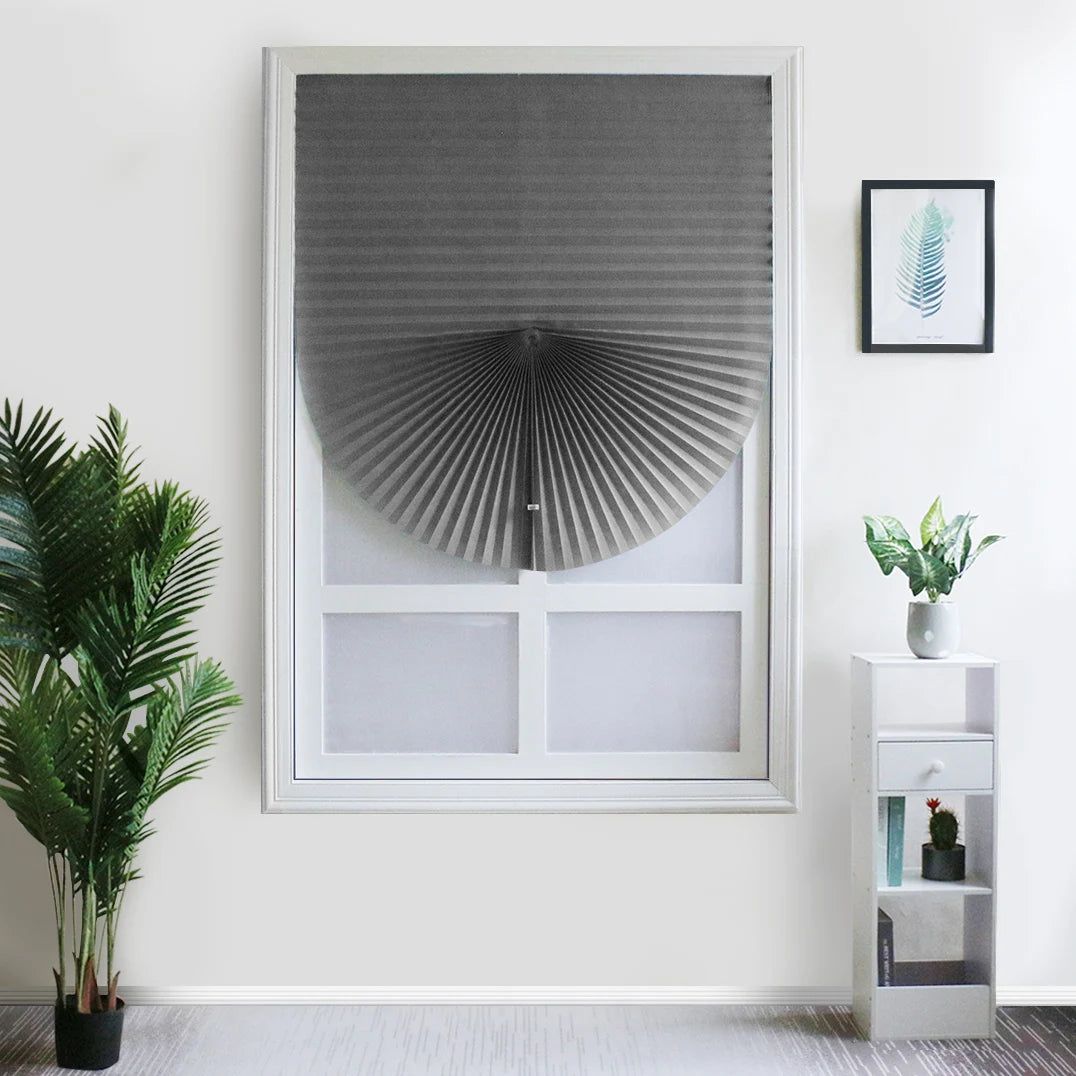 Pleated Window Shade Adhesive Blinds Light Blocking Fabric Shade Half blackout For Window Door Zebra Roman Curtain Temporary Peaceful Pleasures Health and Wellness Blinds Grey 60W x 150 cm L