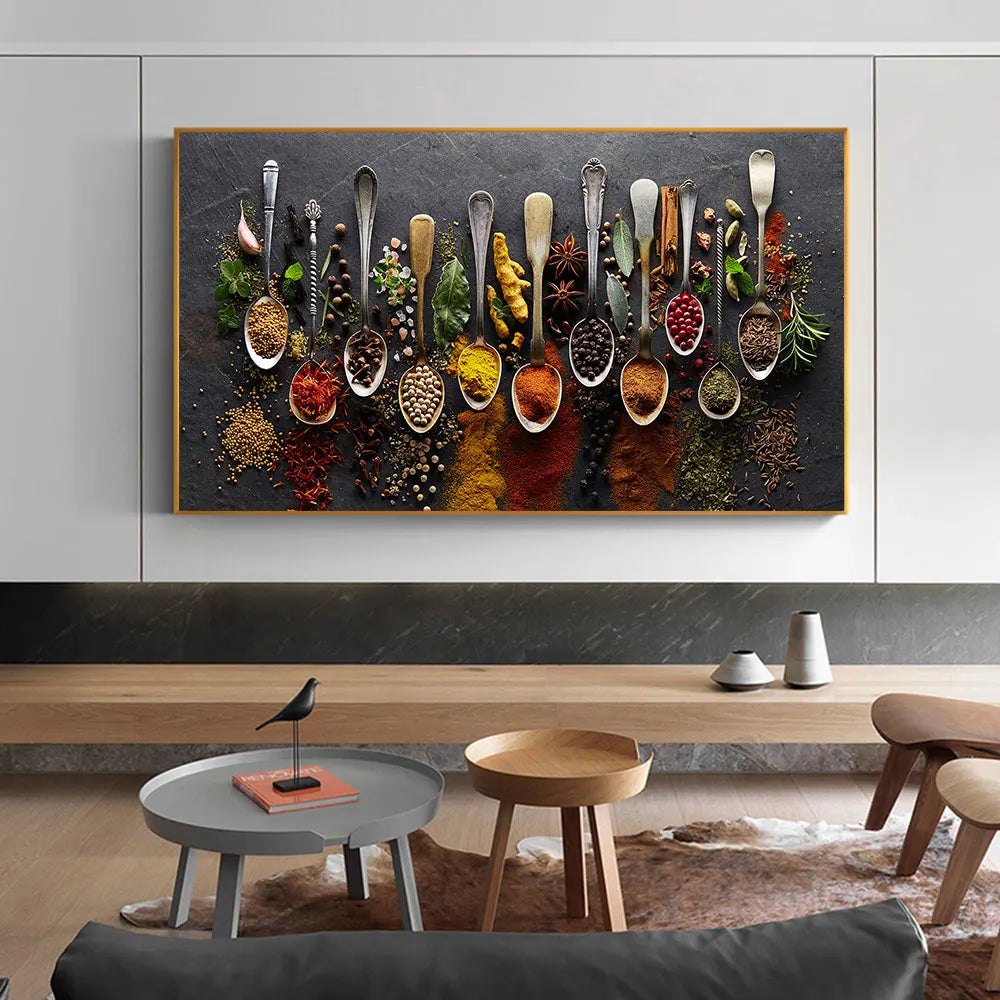 Grains Spices Spoon Peppers Canvas Painting Kitchen Decoration Posters Prints For Dining room Wall Art Pictures Home Art Decor Peaceful Pleasures Health and Wellness