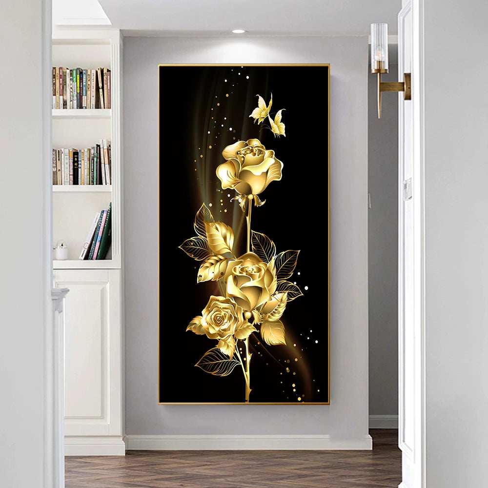 Abstract Golden Leaves and Flower Tree Oil Painting on Canvas Posters and Prints Wall Art Pictures for Living Room Cuadros Decor Peaceful Pleasures Health and Wellness