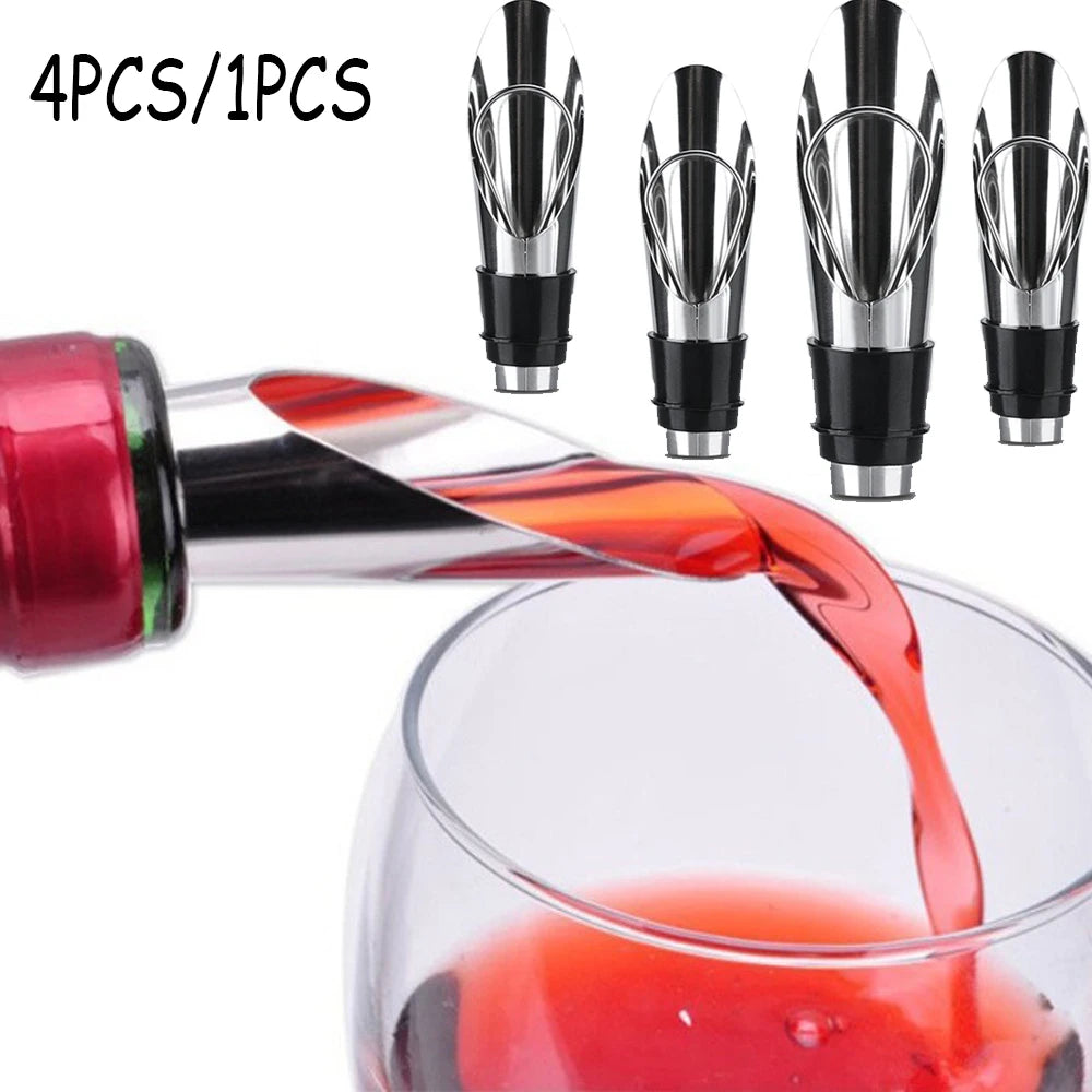 4Pcs 2 In 1 Splendid Wine Stopper Red Wine Pouring Tool Stainless Steel Wine Bottle Stoppers Funnel Pourer Wine Bottle Pourer Peaceful Pleasures Health and Wellness 1PC