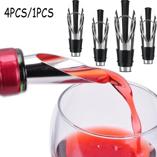 4Pcs 2 In 1 Splendid Wine Stopper Red Wine Pouring Tool Stainless Steel Wine Bottle Stoppers Funnel Pourer Wine Bottle Pourer Peaceful Pleasures Health and Wellness 1PC
