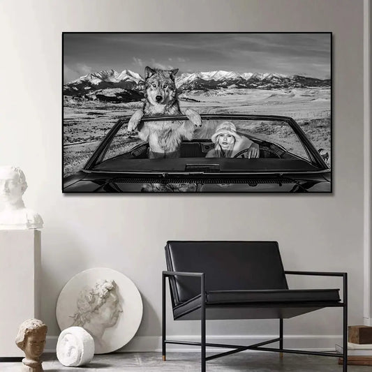 Wild Wolves Animal Wall Art Posters White Black Canvas Print Nauty Girl Driving Car Canvas Paintings Pictures For Home Decor Peaceful Pleasures Health and Wellness
