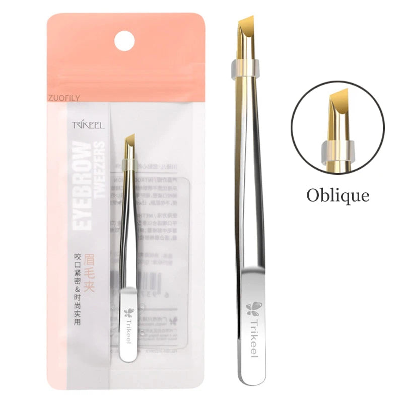 Stainless Steel Flat & Slant Tip Eyebrow Tweezer Tool