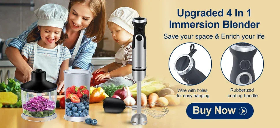 BioloMix 4 in 1 High Power 1200W Immersion Hand Stick Blender Mixer Includes Chopper and Smoothie Cup Stainless Steel Ice Blades Peaceful Pleasures Health and Wellness