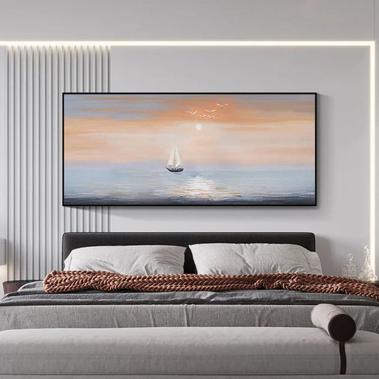 Handmade Canvas Oil Painting – Sailboat & Landscape Wall Art Canvas Oil Painting Peaceful Pleasures Health and Wellness