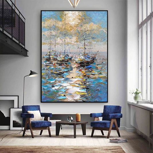 Manual Oil Painting Smooth Sailing Modern Porch Living Room Sofa Backdrop Wall Decor Poster Corridor Restaurant Hanging Picture Peaceful Pleasures Health and Wellness