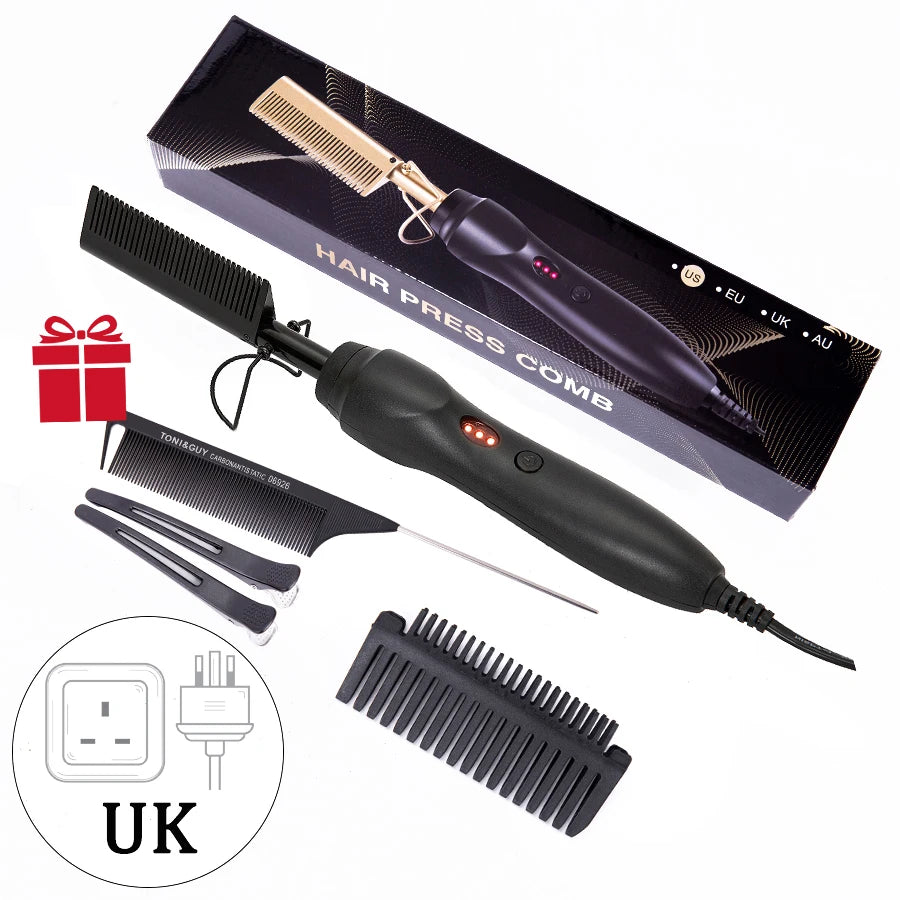 3 in 1 Hot Comb Straightener Electric Hair Straightener Hair Curler Wet Dry Use Hair Flat Irons Hot Heating Comb For Hair Peaceful Pleasures Health and Wellness Black UK