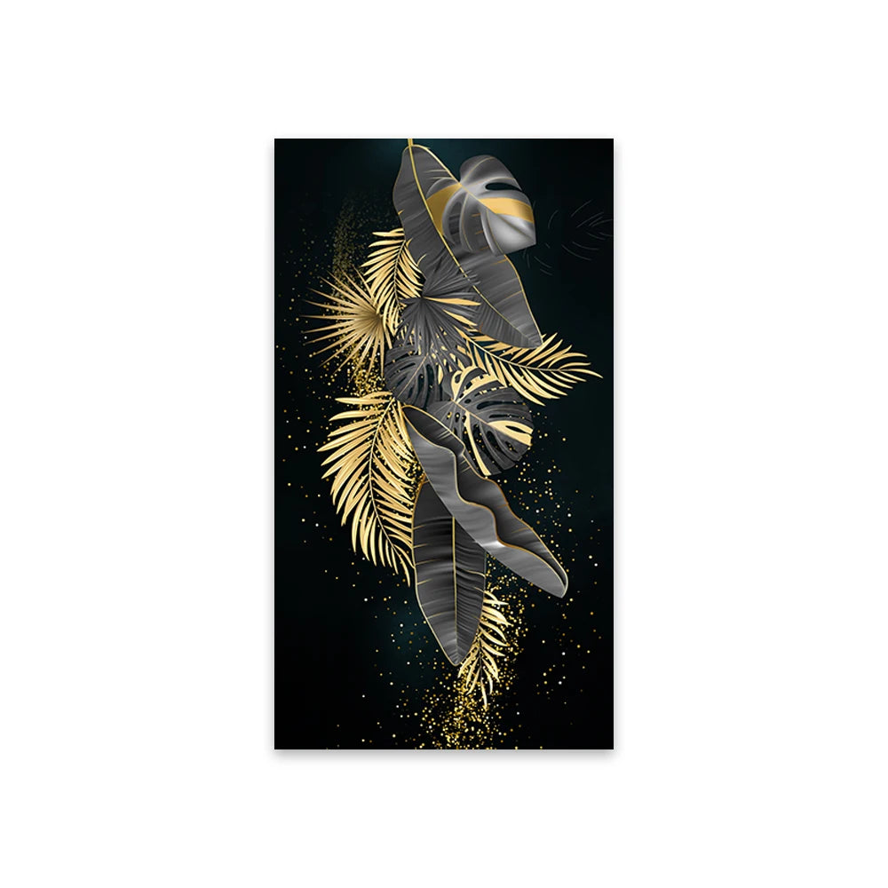 Abstract Golden Leaves and Flower Tree Oil Painting on Canvas Posters and Prints Wall Art Pictures for Living Room Cuadros Decor Peaceful Pleasures Health and Wellness QP10192 custom size