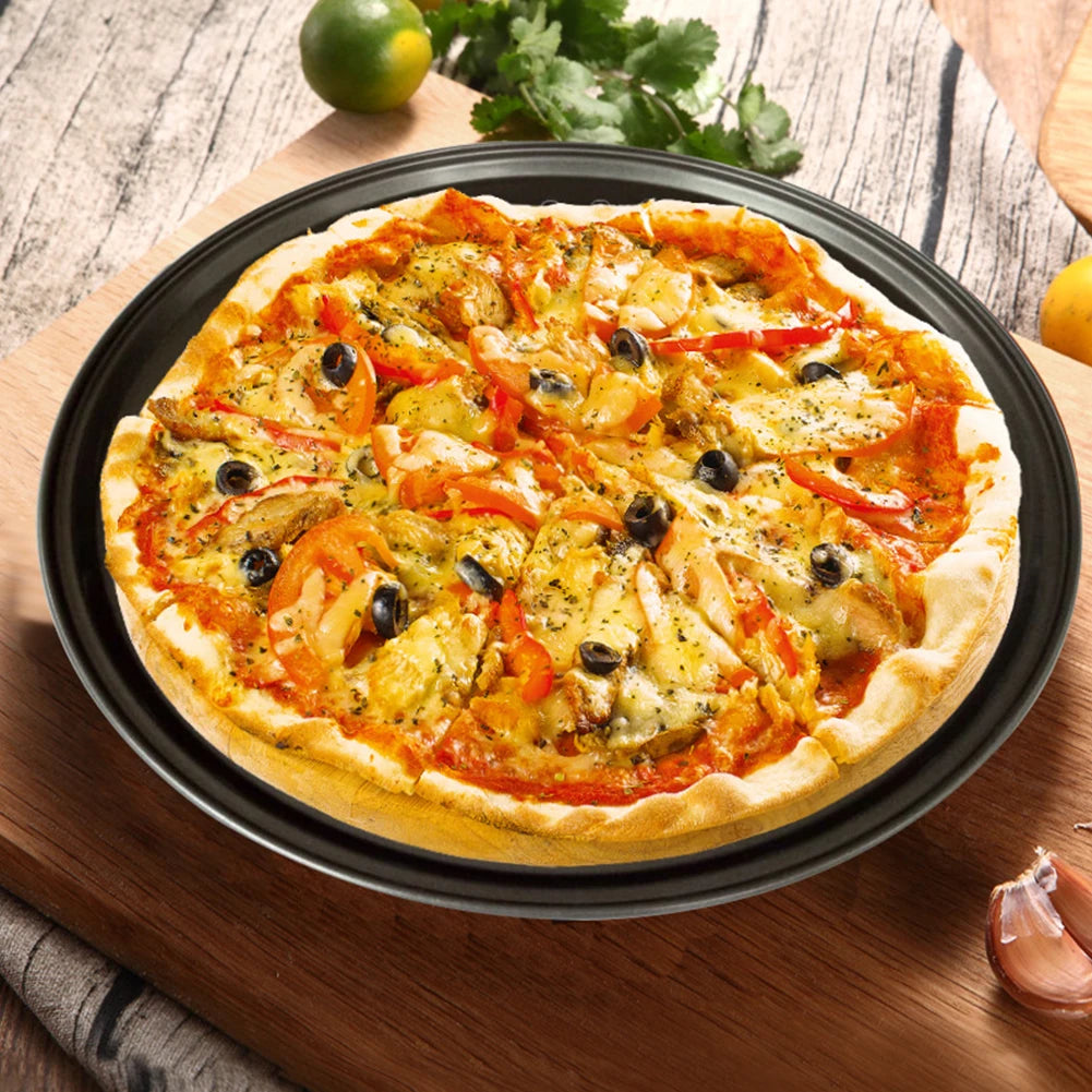 26/28/32CM Carbon Steel Non-stick Pizza Baking Pan Mesh Tray Plate Round Deep Dish Pizza Pan Tray Mould Bakeware Baking Tool Peaceful Pleasures Health and Wellness