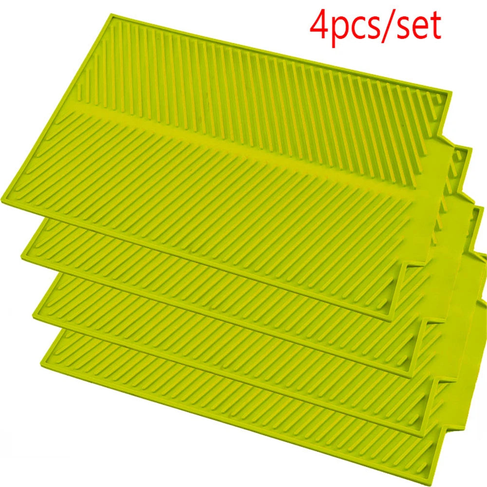 4pcs/set Dish Drying Mat Heat Resistant Non-slip Tray Silicone Tableware Dishwaser Pad Dinnerware Table Mat Placemat 39*25cm Peaceful Pleasures Health and Wellness Green-4pcs L 39x25cm
