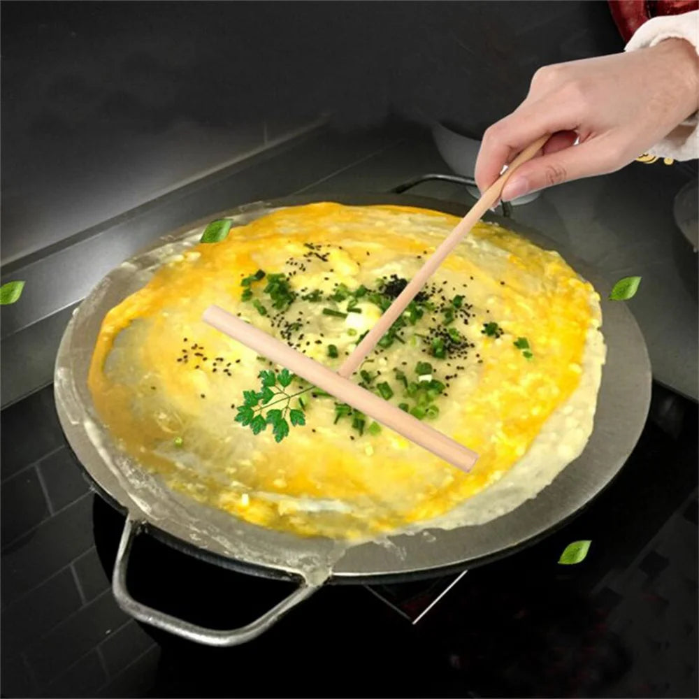 1Set Wooden T Letter Kitchen Tool Stick Smooth Pancake Maker Egg Cooker Pan Flip Nonstick Baking Home Kitchen Accessories Peaceful Pleasures Health and Wellness Default Title