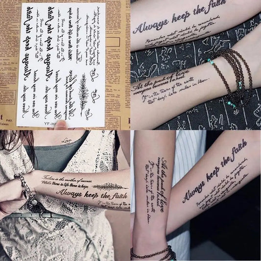 Waterproof Temporary Tattoo Stickers – Black Words & Feather Temporary Tattoo Sticker Oasis Select