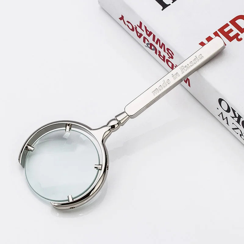 60Mm Magnifying Glass Handheld Magnifier Classic Russian 8X Antique Metal Crafts for Antique Jade Jewelry Newspaper Book Reading Peaceful Pleasures Health and Wellness