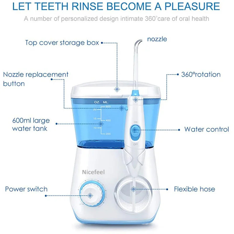 600ML Water Flosser Oral Irrigator | 8 Tips & 10 Pressures