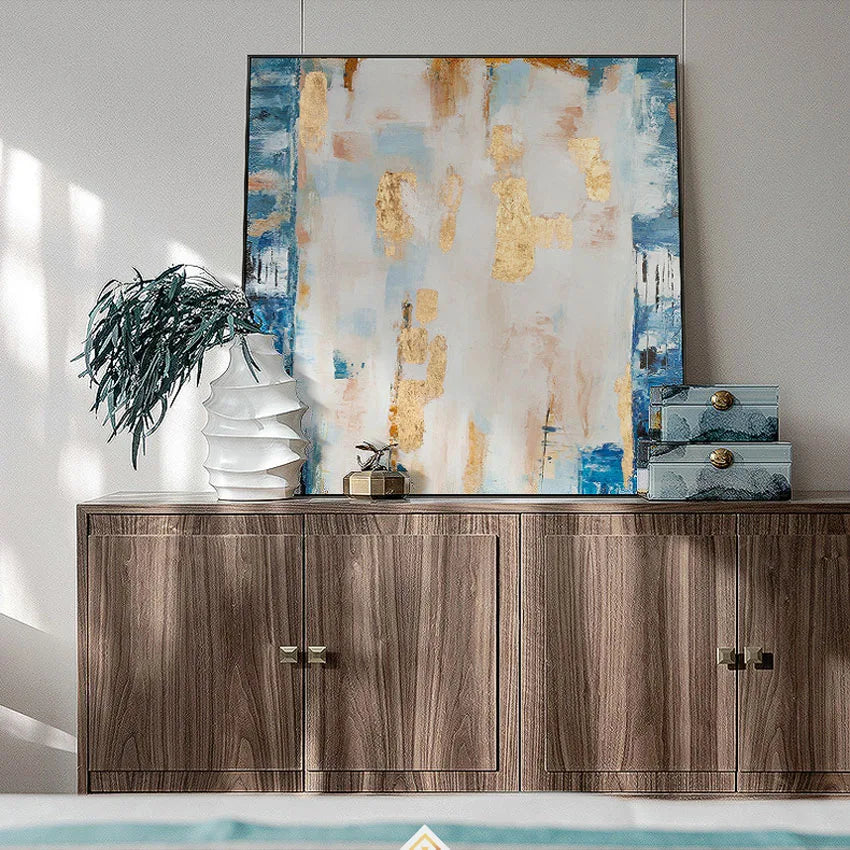 Abstract Gold Foil Wall Posters for Christmas Decoration, Hand Painted Oil Painting on Canvas, Hanging Pictures for Living Room Peaceful Pleasures Health and Wellness No frame 2 Horizontal120x200cm