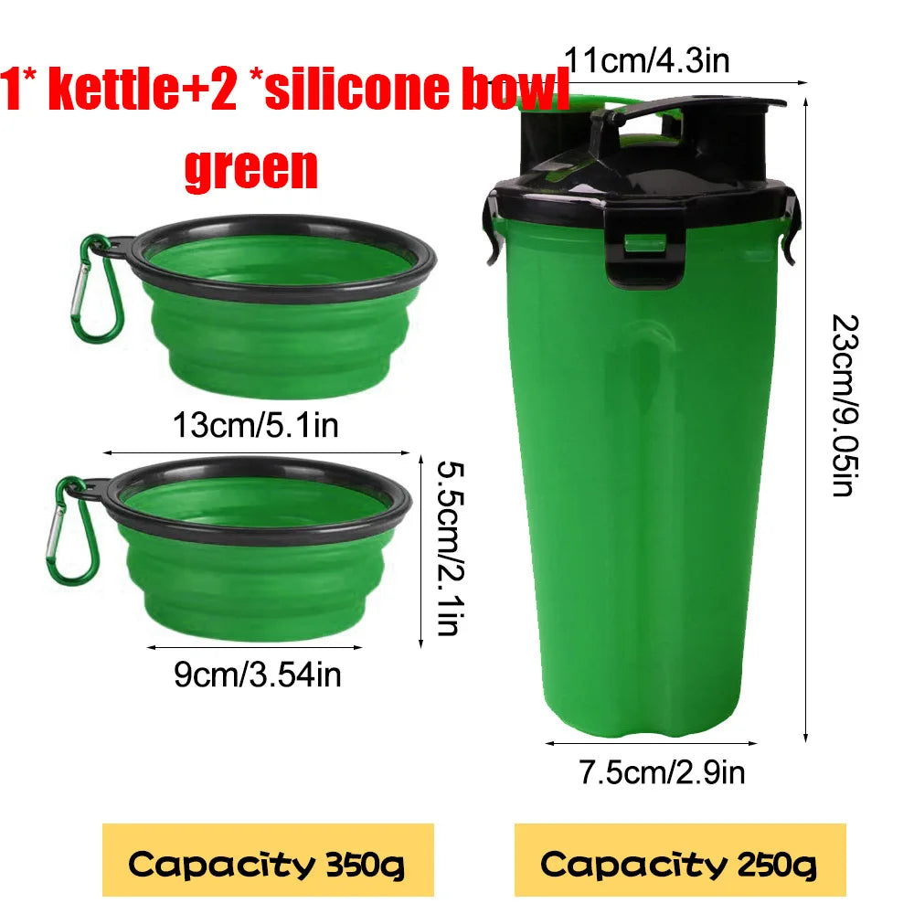 2-in-1 Portable Pet Water & Food Container with Foldable Silicone Bowl | Travel Dog & Cat Feeder – 350ml + 250g