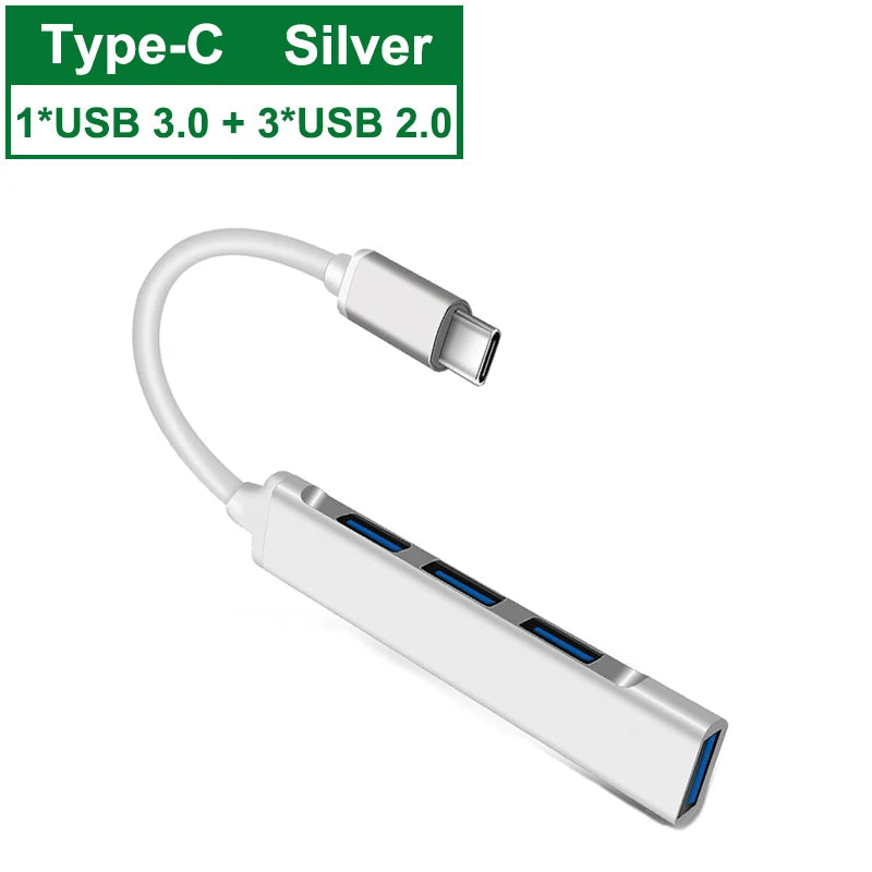USB C HUB 3.0 Type C 3.1 4 Port Multi Splitter Adapter OTG For Xiaomi Lenovo Macbook Pro 13 15 Air Pro PC Computer Accessories Peaceful Pleasures Health and Wellness Type C 3.1 Silver