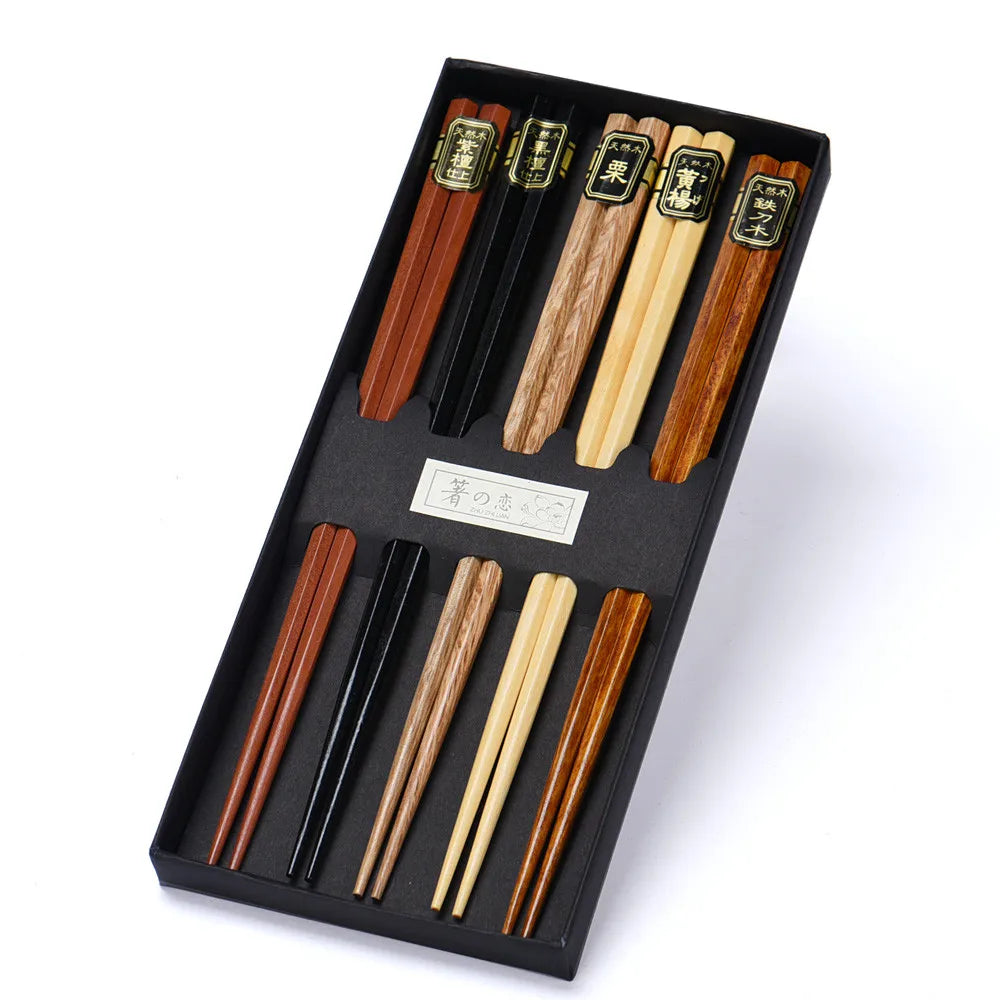 5 Pair Janpanese Korean Food Wooden Chopsticks Reusable Natural Beech Chopsticks Chinese Set Palillos Japanese Gift Pack Peaceful Pleasures Health and Wellness Default Title