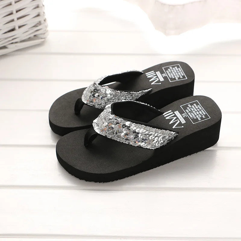 Women's Sequin Flip Flops – Anti-Slip Beach Sandals & Slippers