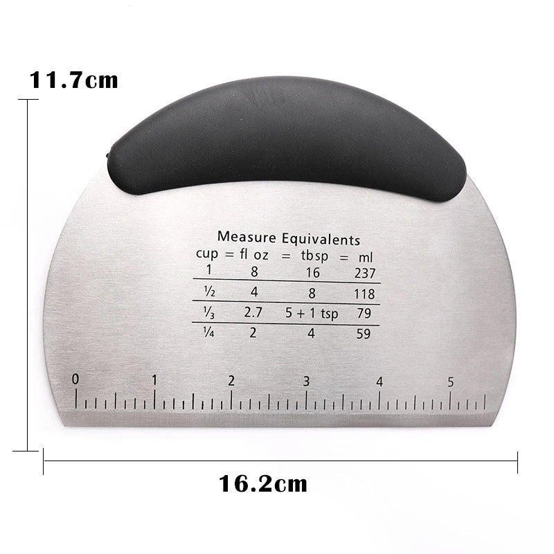 Semicircle Stainless Steel Dough Scraper with Measurement Scale – 16.2×11.7cm, Pizza & Bread Cutter Baking Tool