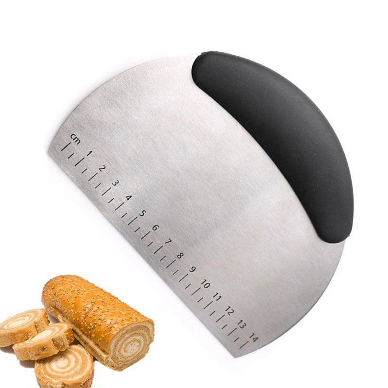 Semicircle Stainless Steel Dough Scraper with Measurement Scale – 16.2×11.7cm, Pizza & Bread Cutter Baking Tool