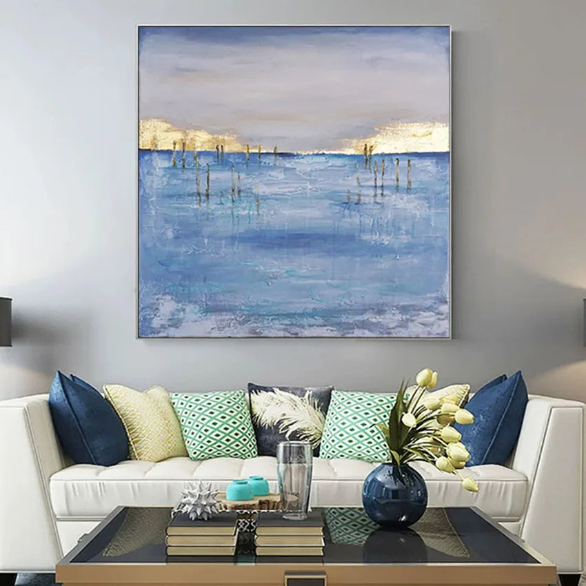 Abstract Gold Foil Wall Posters for Christmas Decoration, Hand Painted Oil Painting on Canvas, Hanging Pictures for Living Room Peaceful Pleasures Health and Wellness No frame 1 50cmx50cm